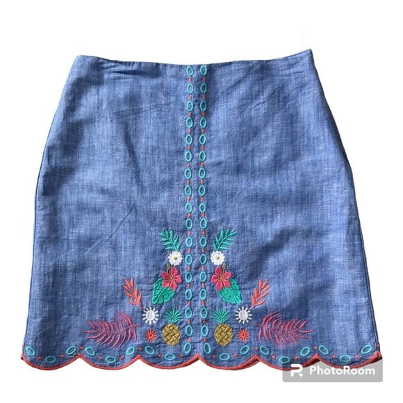 Talbots Dresses & Skirts - New Talbots Embroidered Linen Blend Chambray A-Line Skirt New With Tags 4P